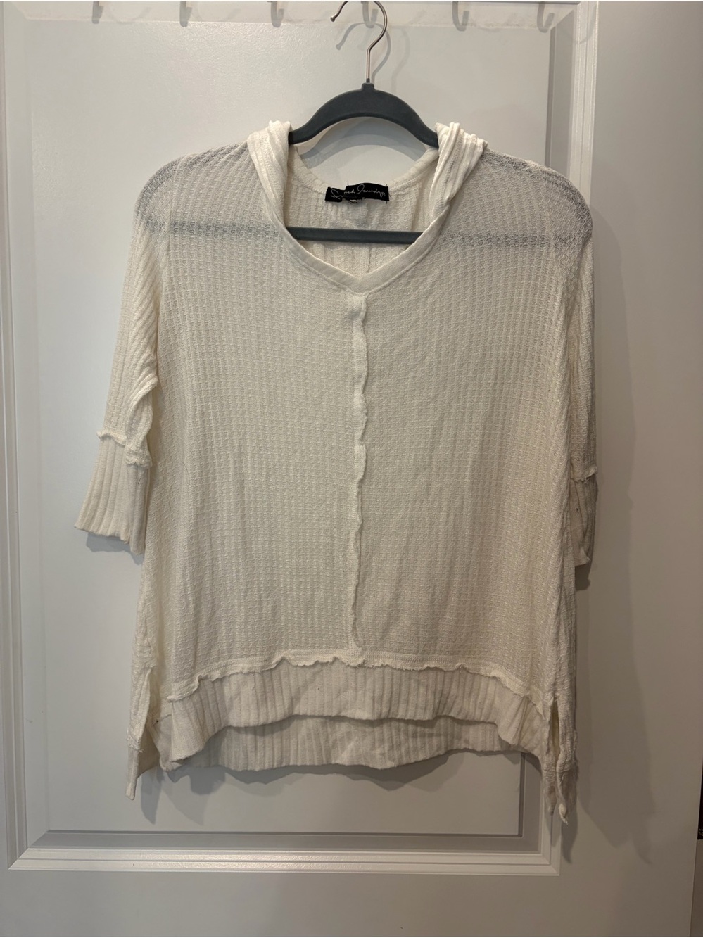 French Laundry Cream Hooded Lightweight Knit Pullover